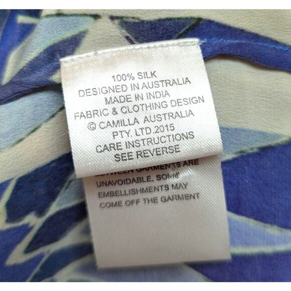 Camilla 100% Silk Mosaic Print Mini Dress Blue Yellow Boho V-Neck – Size 10 - Picture 6 of 6